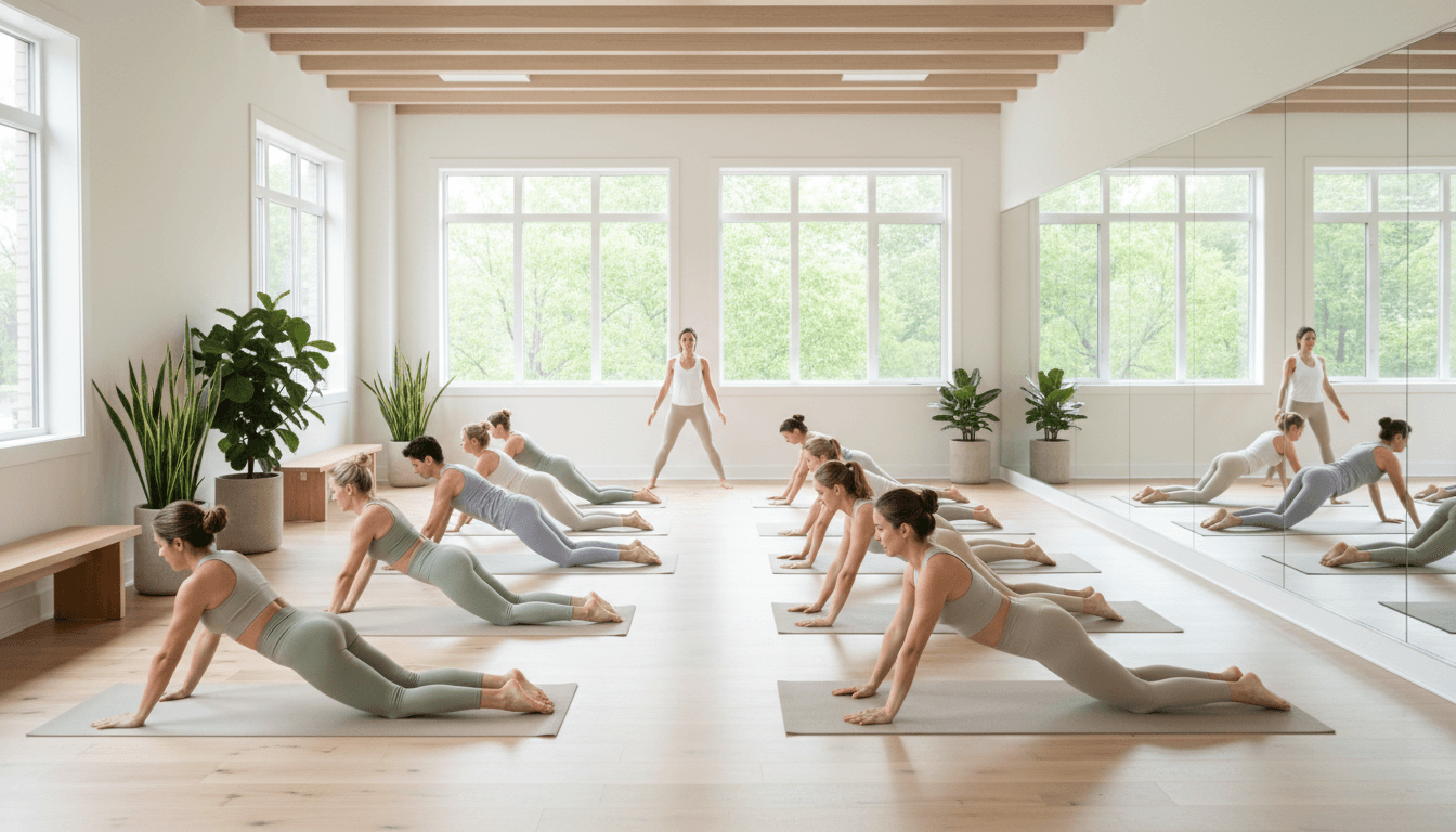 Assisted stretching session in a bright studio